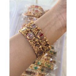 “Lotus Matte Temple Bangles | Traditional Matte Gold Bangles for Weddi