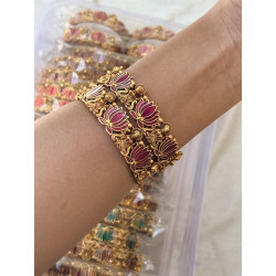 “Lotus Matte Temple Bangles | Traditional Matte Gold Bangles for Weddi