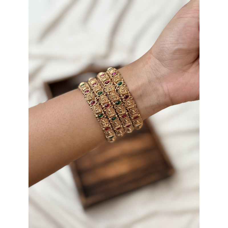 Lakshmi Kasu Ruby Emerald Matte Bangles | Temple Jewellery Lakshmi Kasu Ruby Emerald Matte Bangles | Temple Jewellery