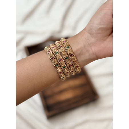 Lakshmi Kasu Ruby Emerald Matte Bangles | Temple Jewellery