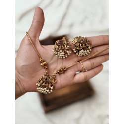 Elegant Elephant Necklace – Traditional Temple Jewellery | Matte Gold